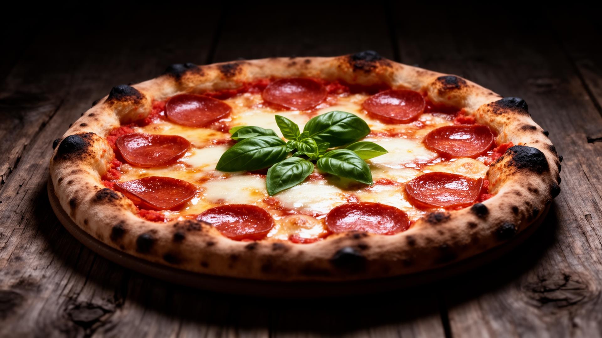 Wood-fired pepperoni pizza
