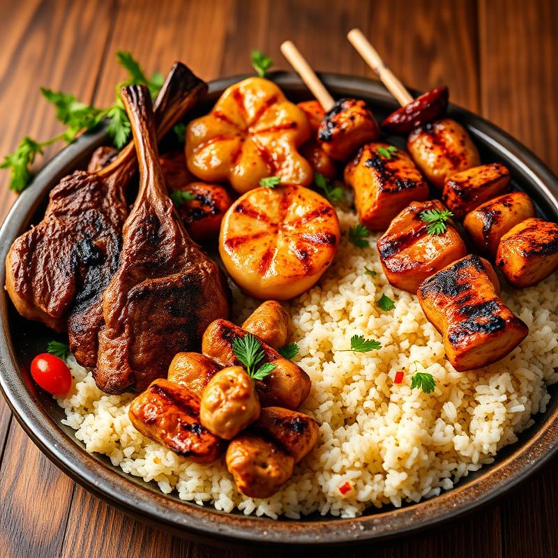 Mixed grill platter with lamb and chicken